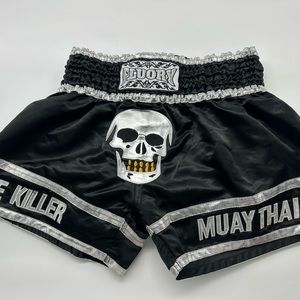 Fluory Muay Thai Shorts “The Killers” size Large black thin material